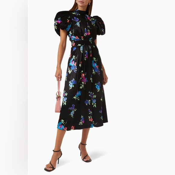 NWT ROTATE Birger Christensen Floral-Print Heavy Satin Midi-Dress - Picture 15 of 16